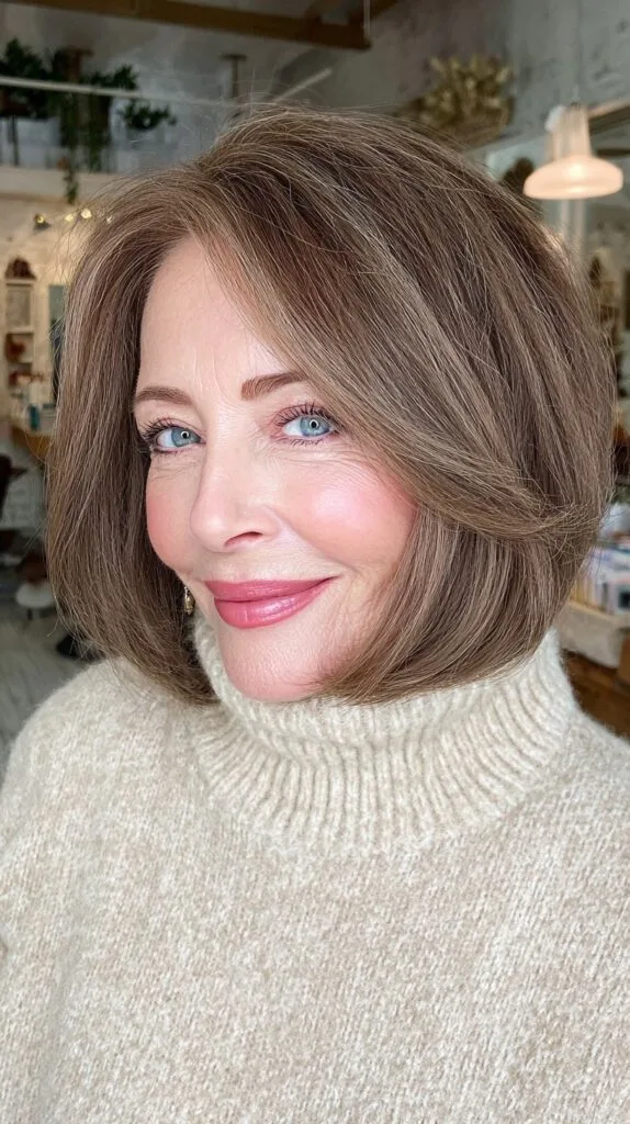 Classic Brunette Bob with Soft Voluminous Curls