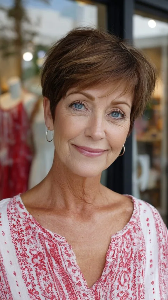 Classic Brunette Pixie with Subtle Face-Framing Layers