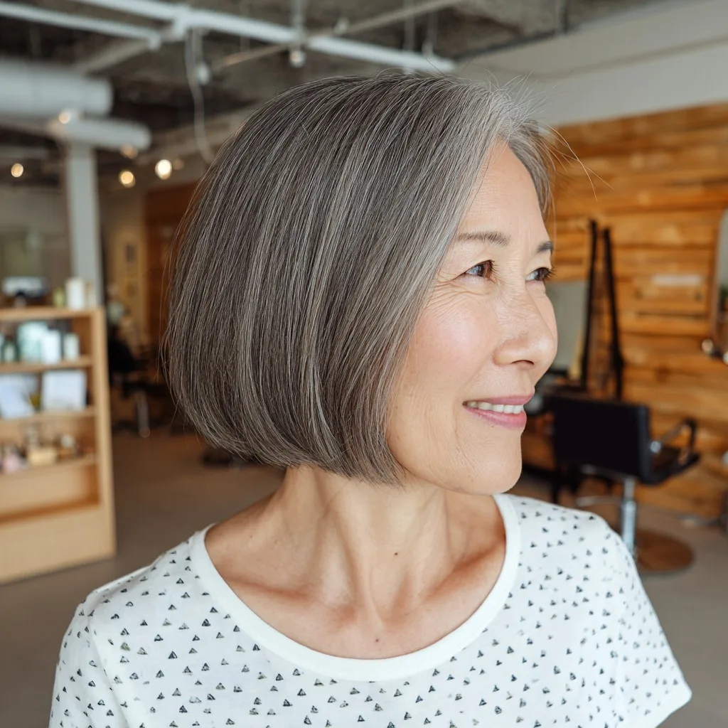 Classic One-Length Silver Bob with Soft Edges