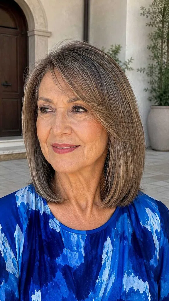Classic shoulder-length lob with deep side part