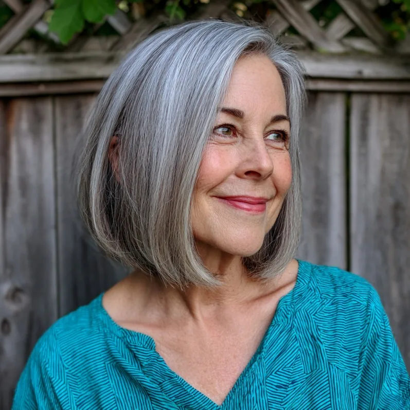 Classic Silver Blunt Bob with Subtle Texture