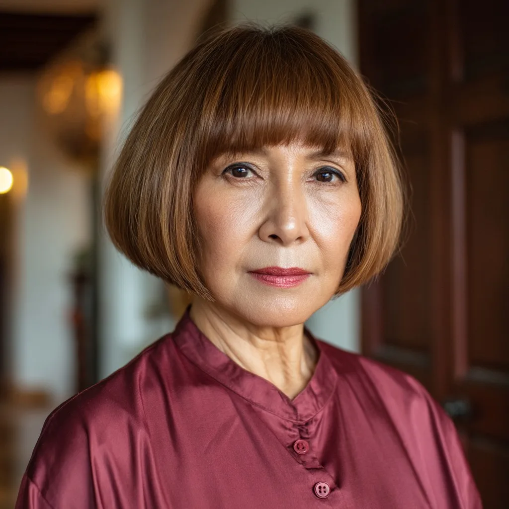Classic Smooth Rounded Bob with Soft Bangs