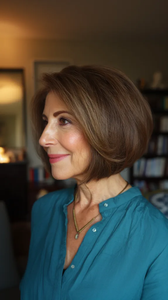Classic Warm Chestnut A-Line Bob with Subtle Volume