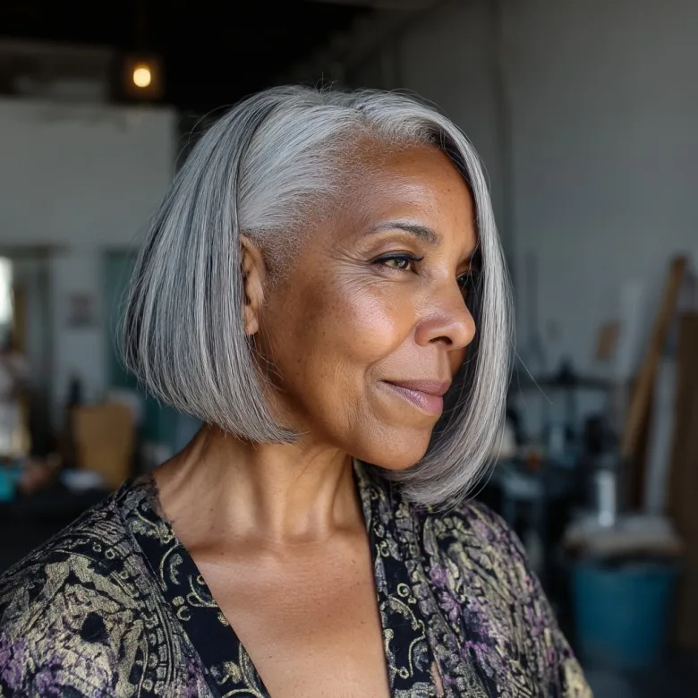 Contemporary Silvery Angled Bob with Subtle Layers