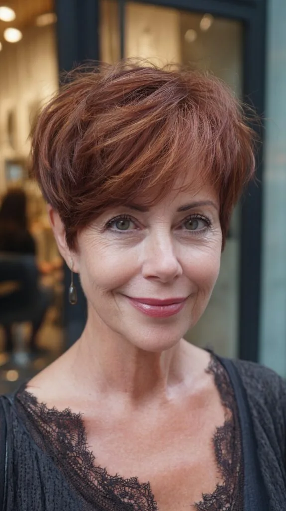 Copper Feathered Long Pixie with Soft Side Fringe