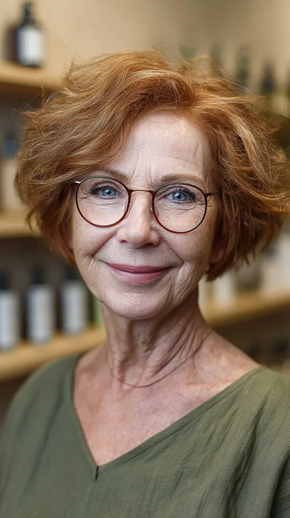 Copper Red Wavy Bob with Round Glasses