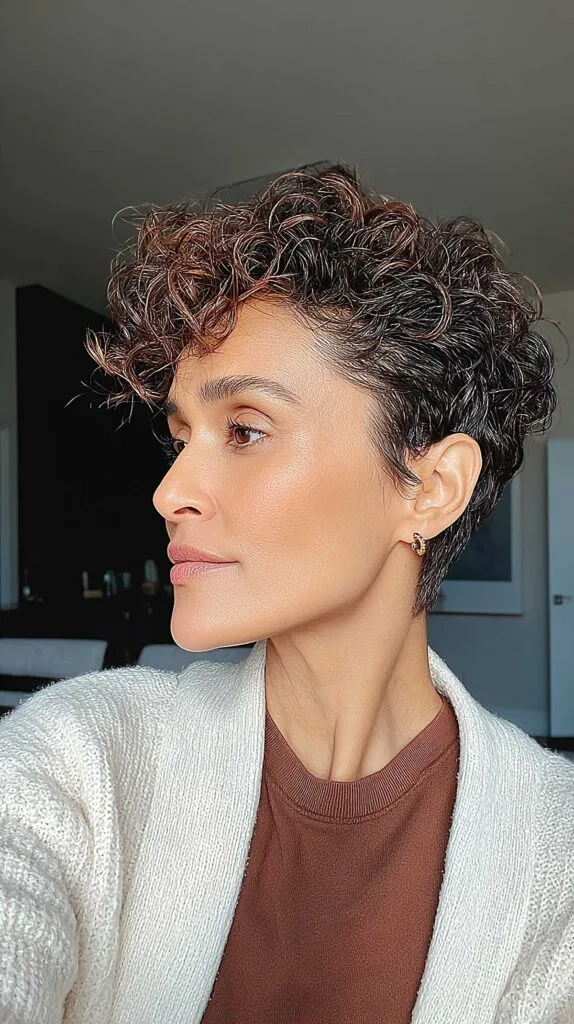 Cropped Curly Pixie with Warm Espresso Undertones