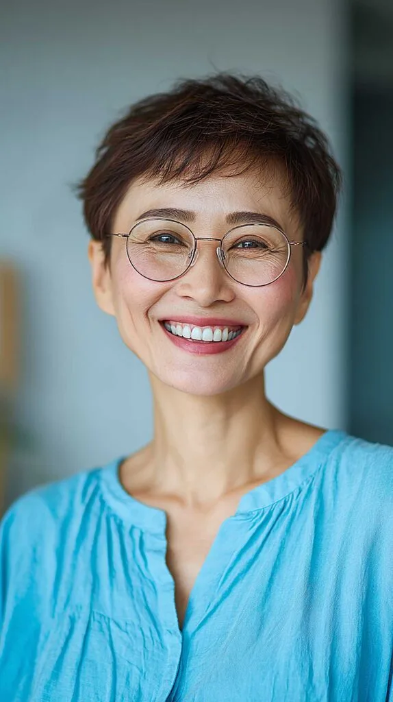 Cropped dark brunette pixie with wispy texture