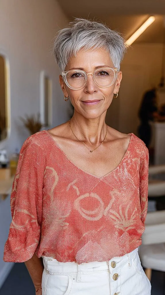 Cropped Silver Pixie with Translucent Glasses
