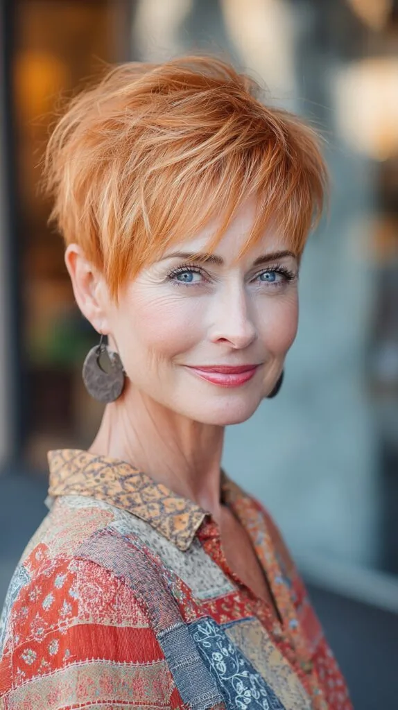 Cropped Strawberry-Blonde Textured Pixie with Wispy Fringe