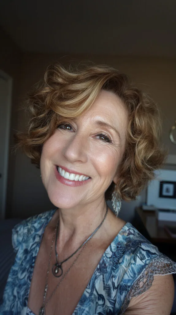 Curly Caramel Tousled Bob
