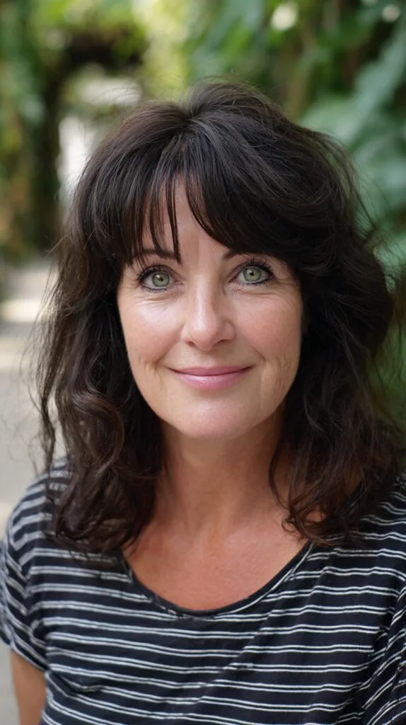 Dark Brunette Shoulder-Grazing Layers with Wispy Brow-Framing Fringe
