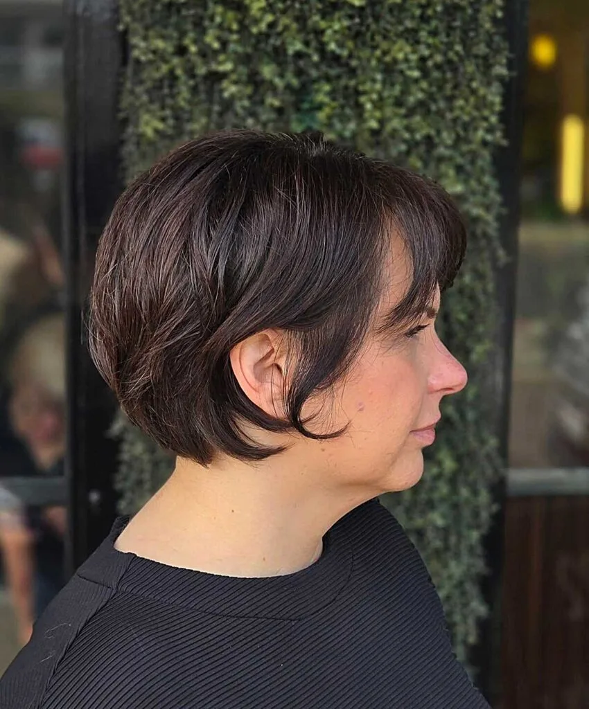 Dark espresso bixie with layered back and side sweep