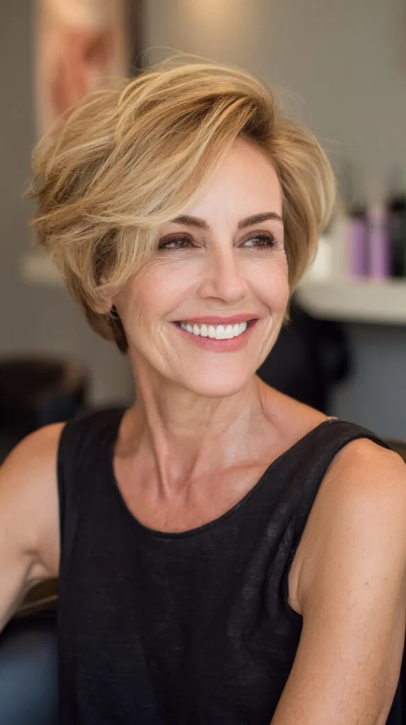 Dynamic Blonde Tousled Bob for Mature Women