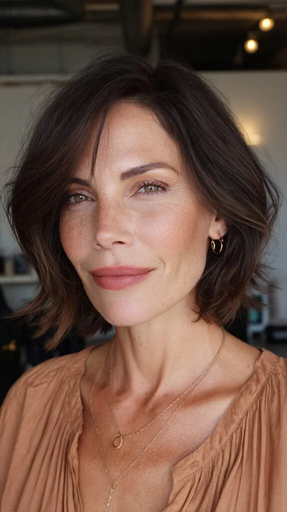 Dynamic Chestnut Textured Bob with Natural Flow