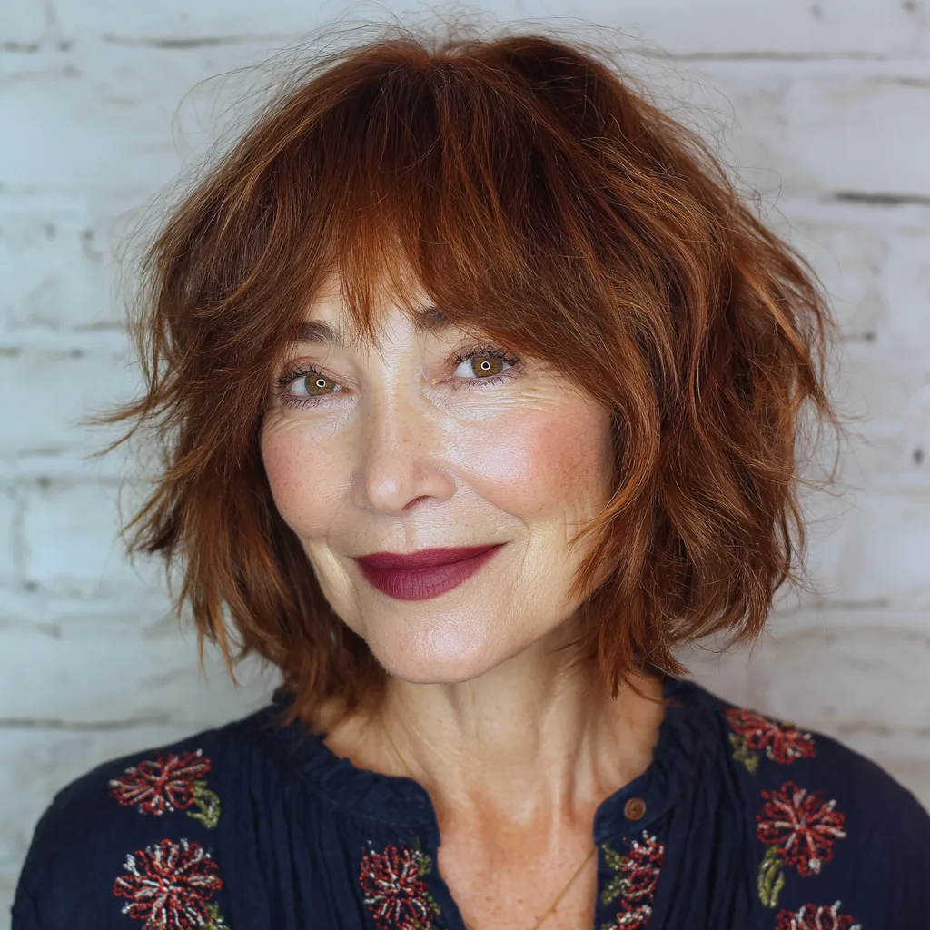 Dynamic Shaggy Bob with Flirty Bangs
