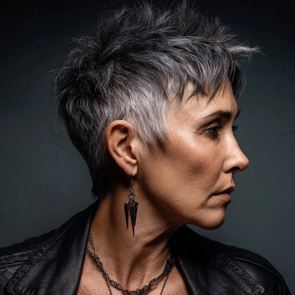 Edgy Textured Pixie Cut with Silver Highlights