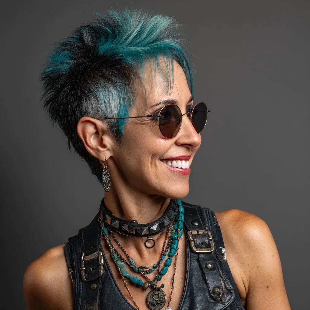Edgy Textured Pixie Cut with Teal Highlights