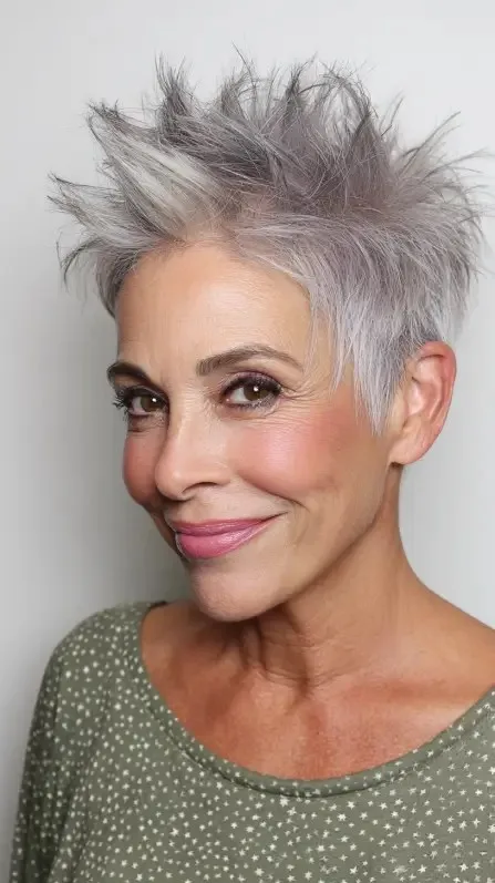 Edgy Textured Silver Pixie Cut with Volume