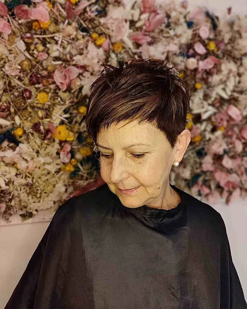 Edgy Very Short Pixie Undercut for Seniors Aged 70