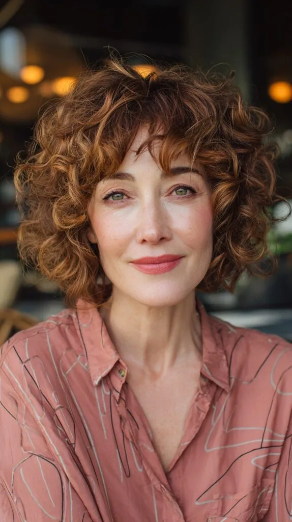 Effortlessly Chic Auburn Curly Bob