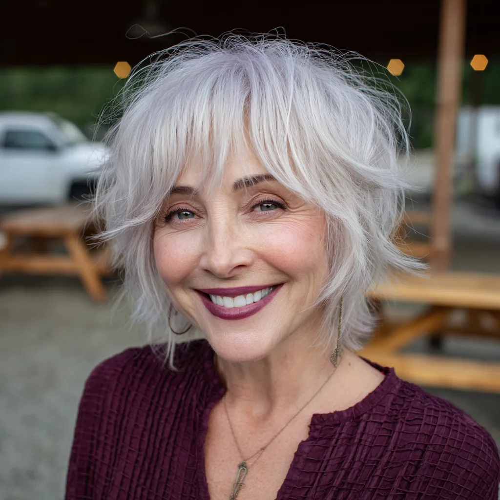 Effortlessly Chic Shaggy Bob with Textured Bangs