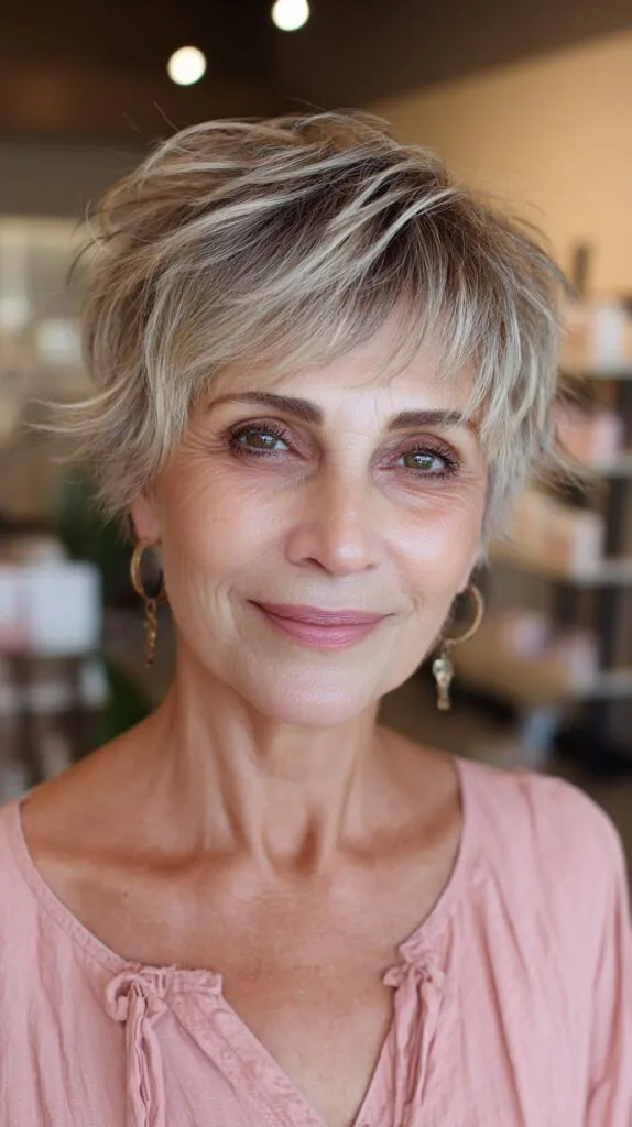 Effortlessly Chic Silver Pixie Shag for Mature Women