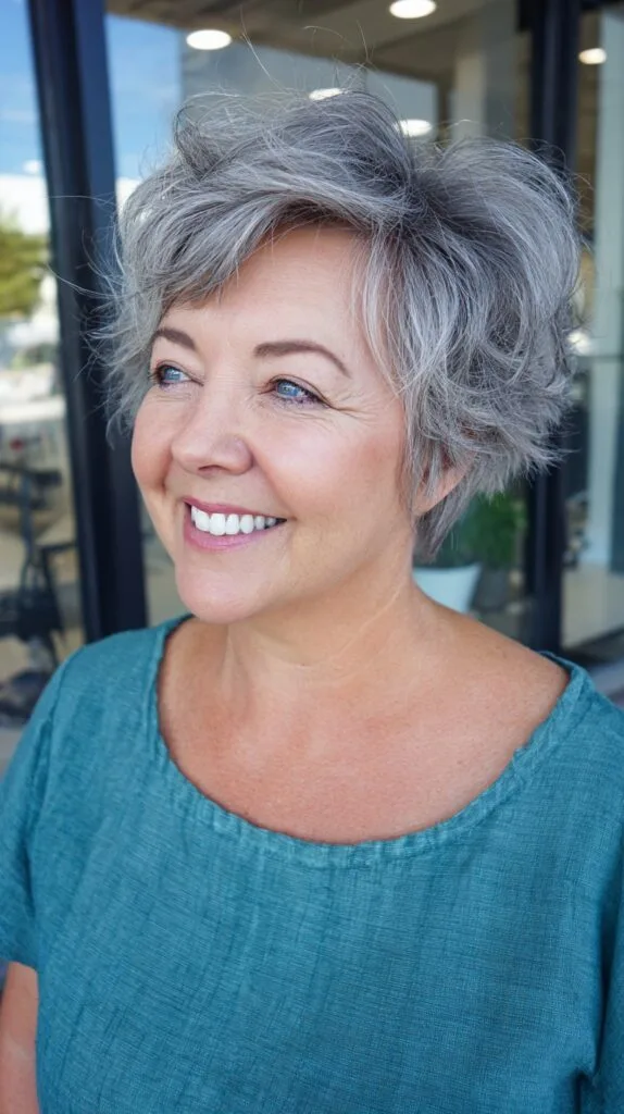 Effortlessly Fluffy Silver Pixie for Full Faces