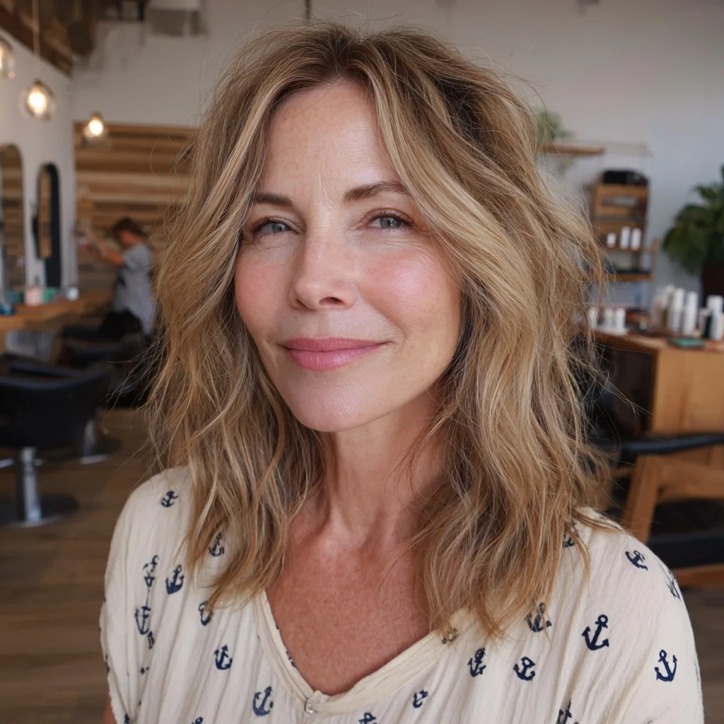Effortlessly Wavy Mid-Length Cut with Subtle Highlights