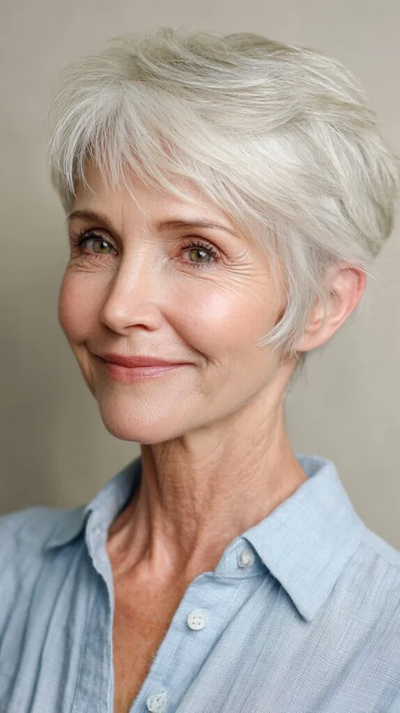 Elegant Arctic Silver Pixie with Swooping Fringe