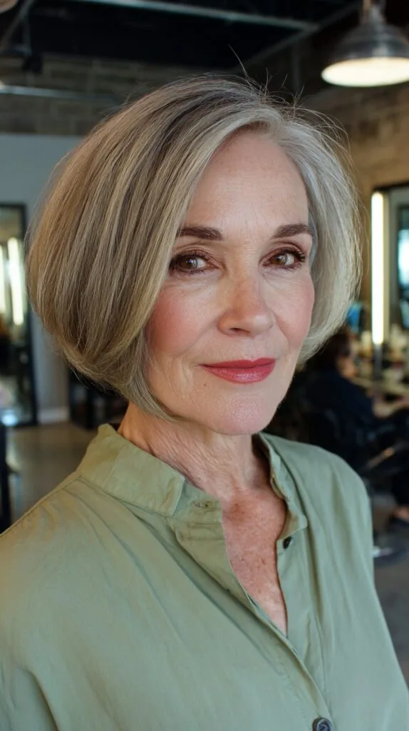 Elegant Ash Blonde Layered Bob for Women Over 60
