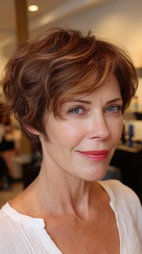 Elegant Auburn Shag with Soft Waves for Mature Women