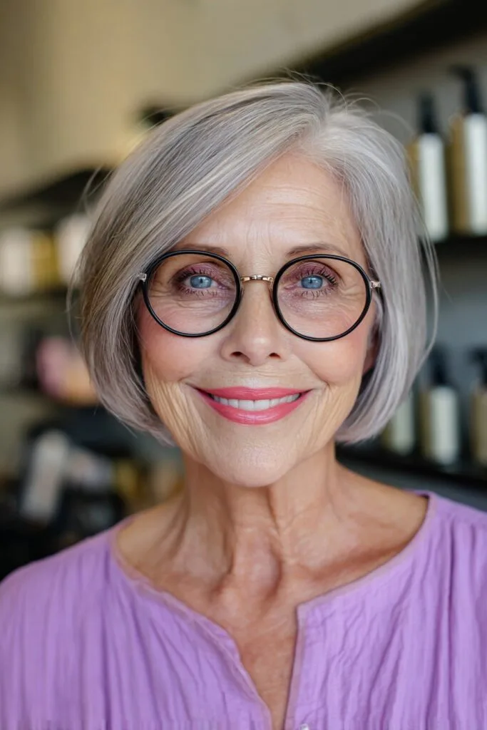 Elegant Blunt Bob with Soft Silver Highlights
