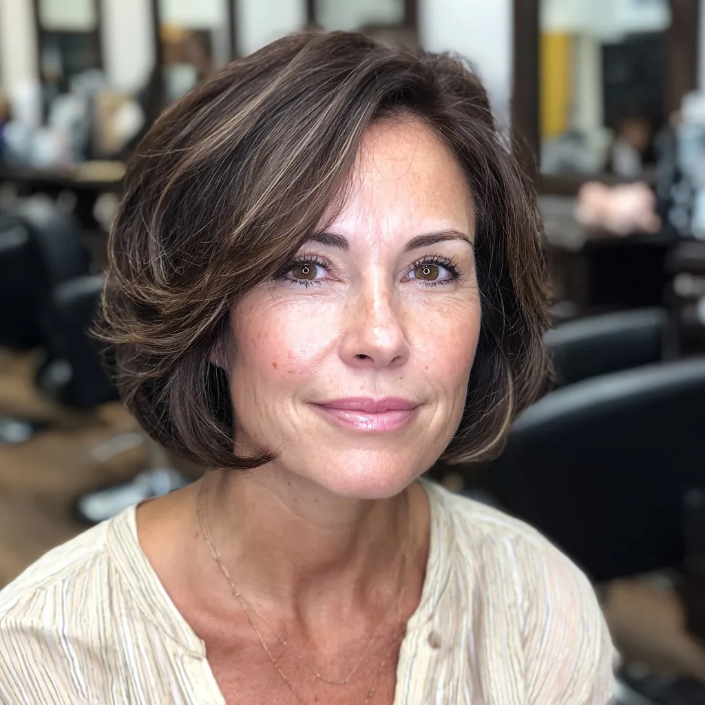 Elegant Curled Lob with Subtle Highlights