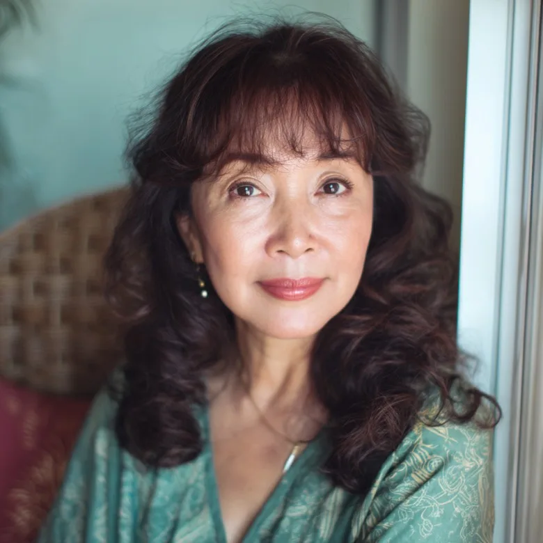 Elegant Curly Cut with Soft Bangs for Women Over 50