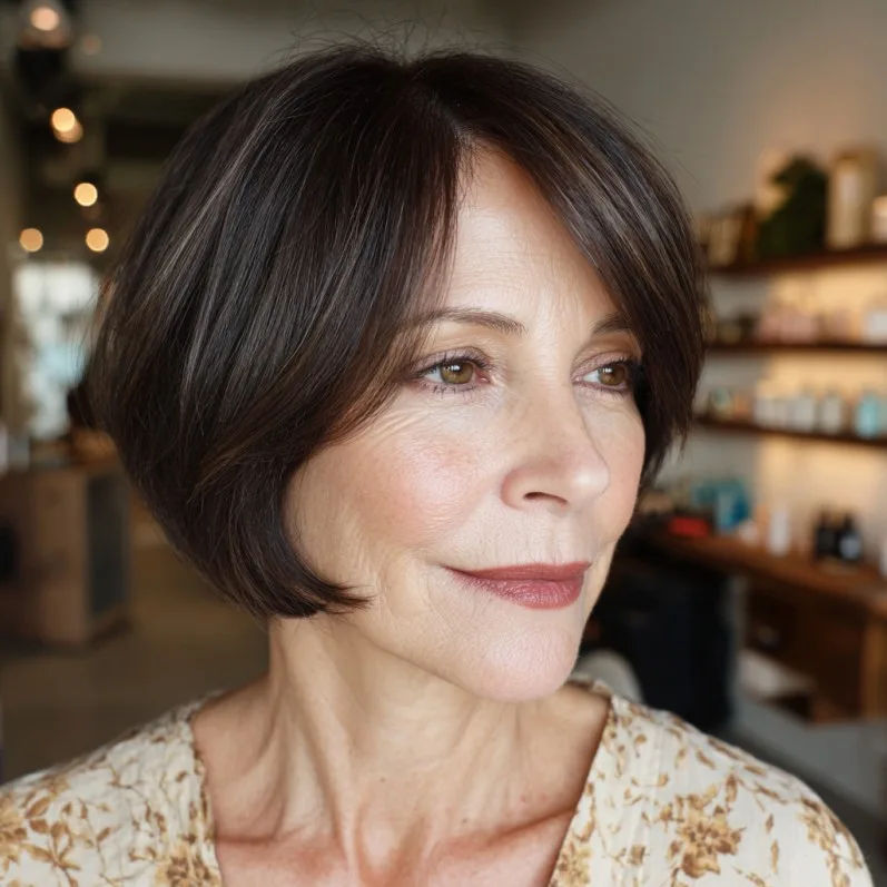 Elegant Dark Brown Blunt Bob with Soft Face-Framing Layers