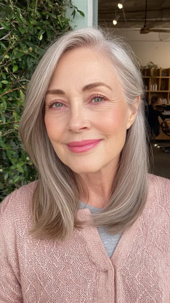 Elegant Medium-Length Silvery Hair with Soft Movement
