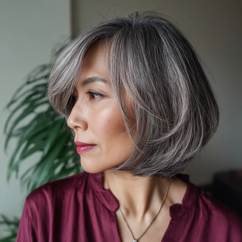 Elegant Silver Blunt Bob with Soft Layers