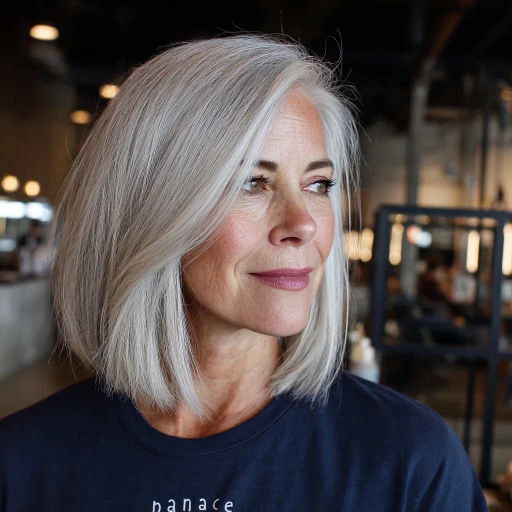 Elegant Silver Blunt Bob with Subtle Layers