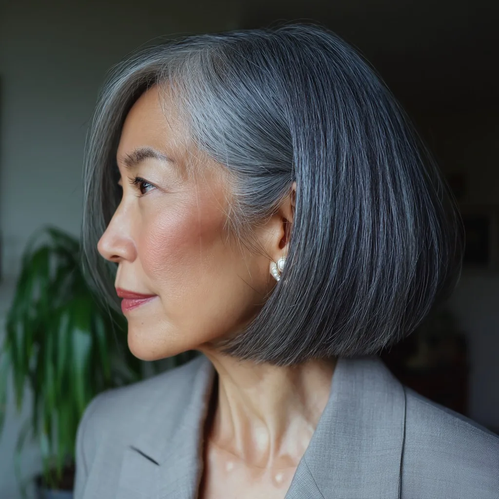 Elegant Silver Blunt Bob with Subtle Shine