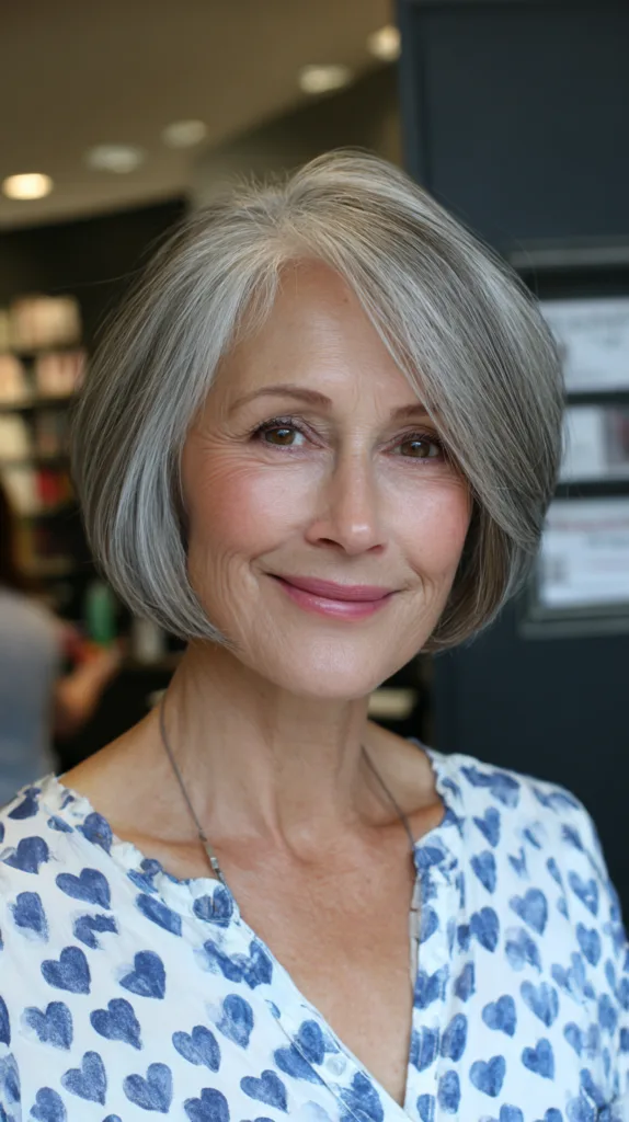 Elegant Silver Bob with Soft Face-Framing Layers