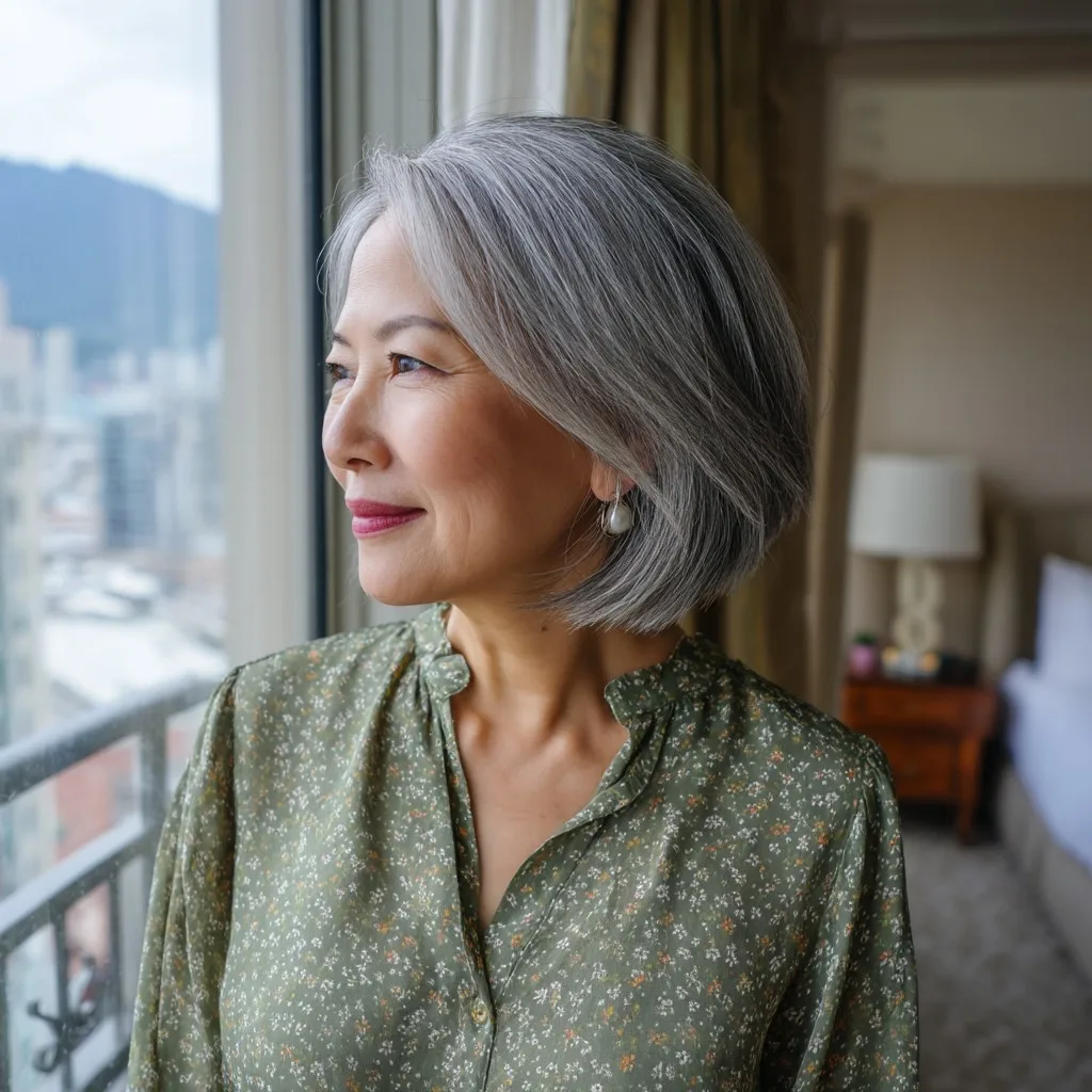 Elegant Silver Bob with Soft Layers