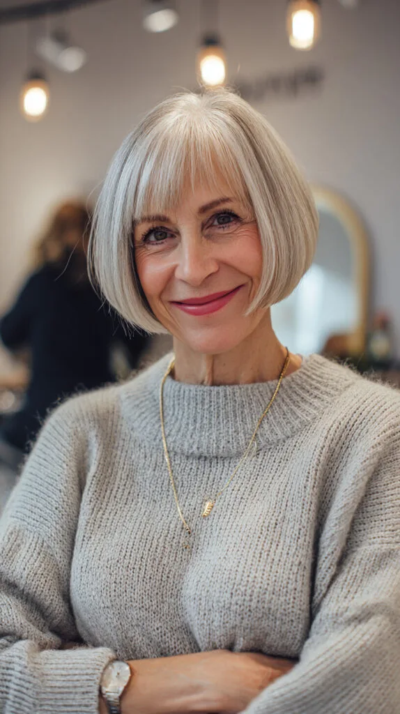 Elegant Silver Bob with Subtle Layers