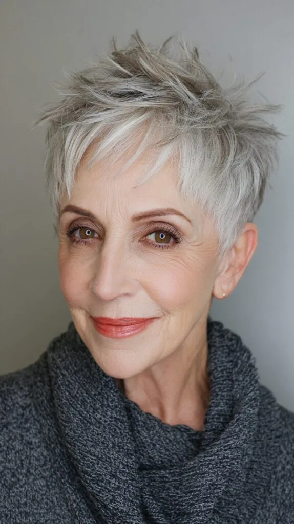 Elegant Silver Feathered Pixie with Edgy Undertones