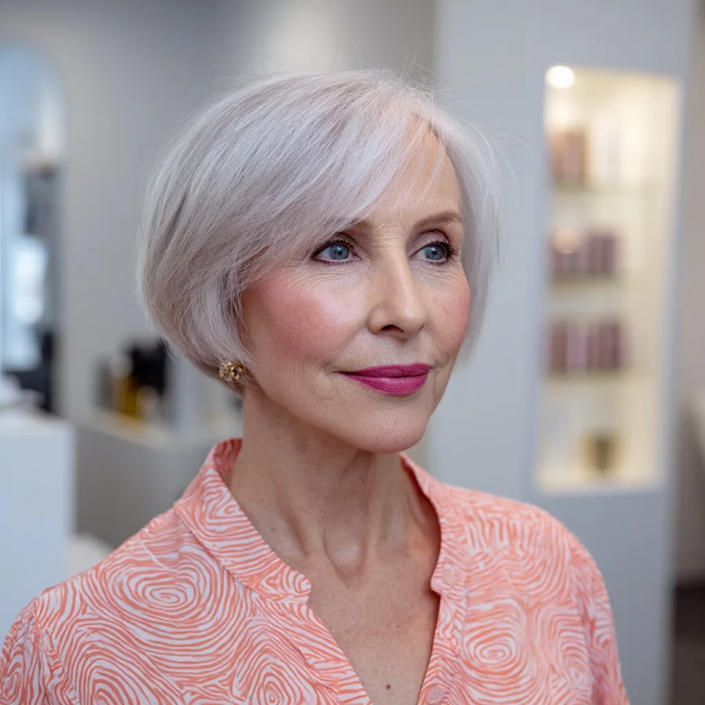 Elegant Silver Layered Bob with Soft Waves