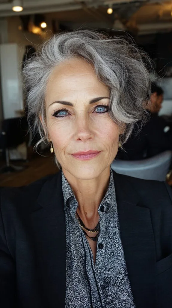 Elegant Silver Loose Waves with Natural Texture