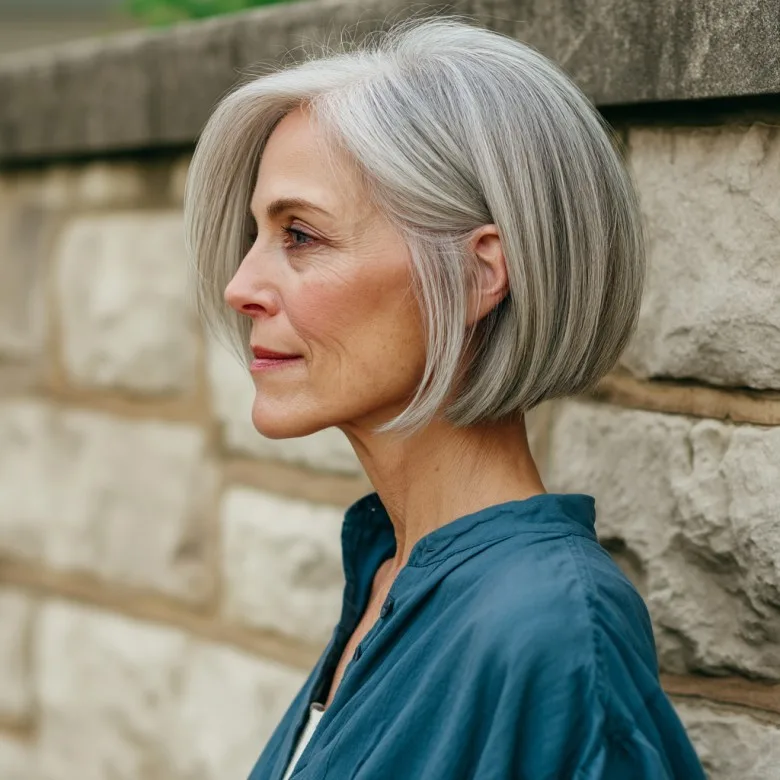 Elegant Silver Stacked Bob with Soft Layers