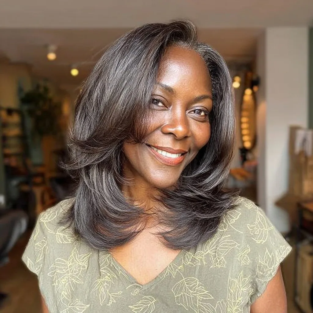 Elegant Silvery Layered Bob with Soft Face-Framing Layers