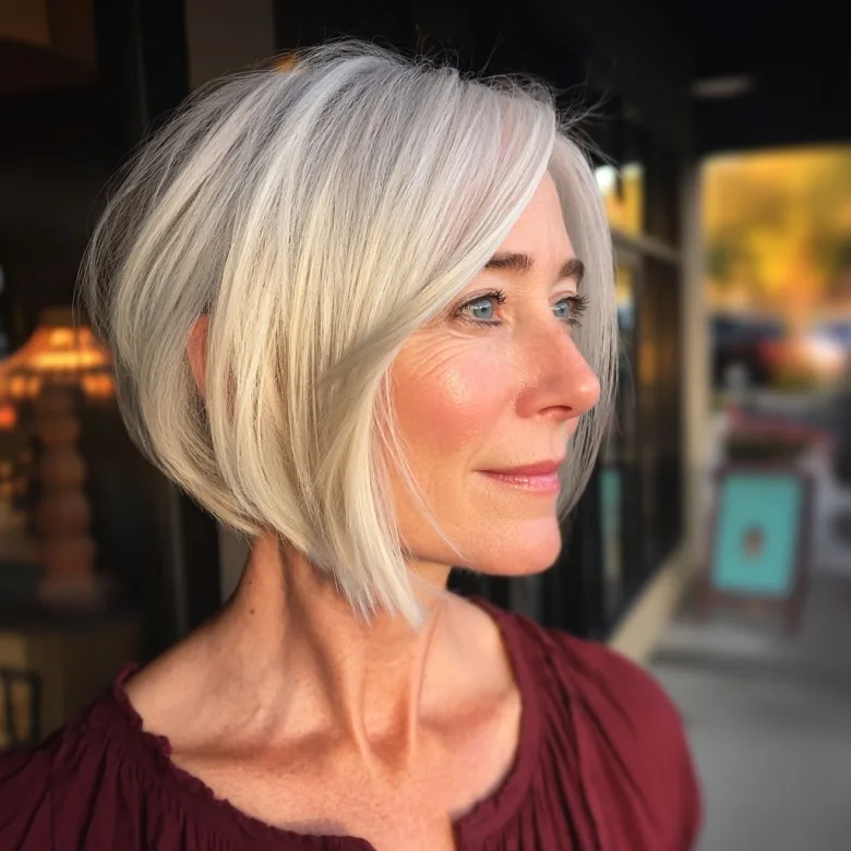 Elegant Stacked Bob with Soft Silver Highlights