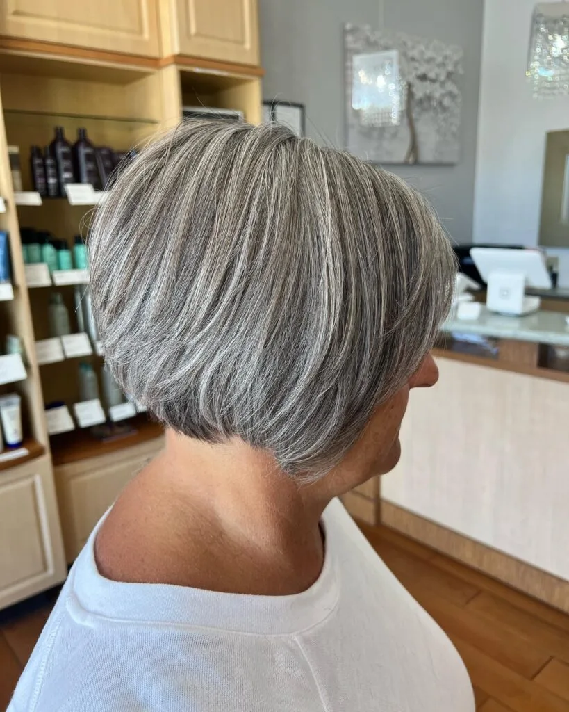 Elegant Stacked Grey Bob with Subtle Layers